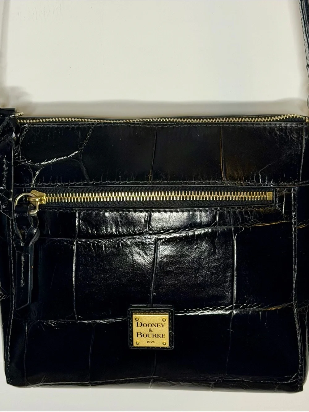 Dooney & Bourke Black Croc-Embossed Bag with Gold Hardware Denison Allison